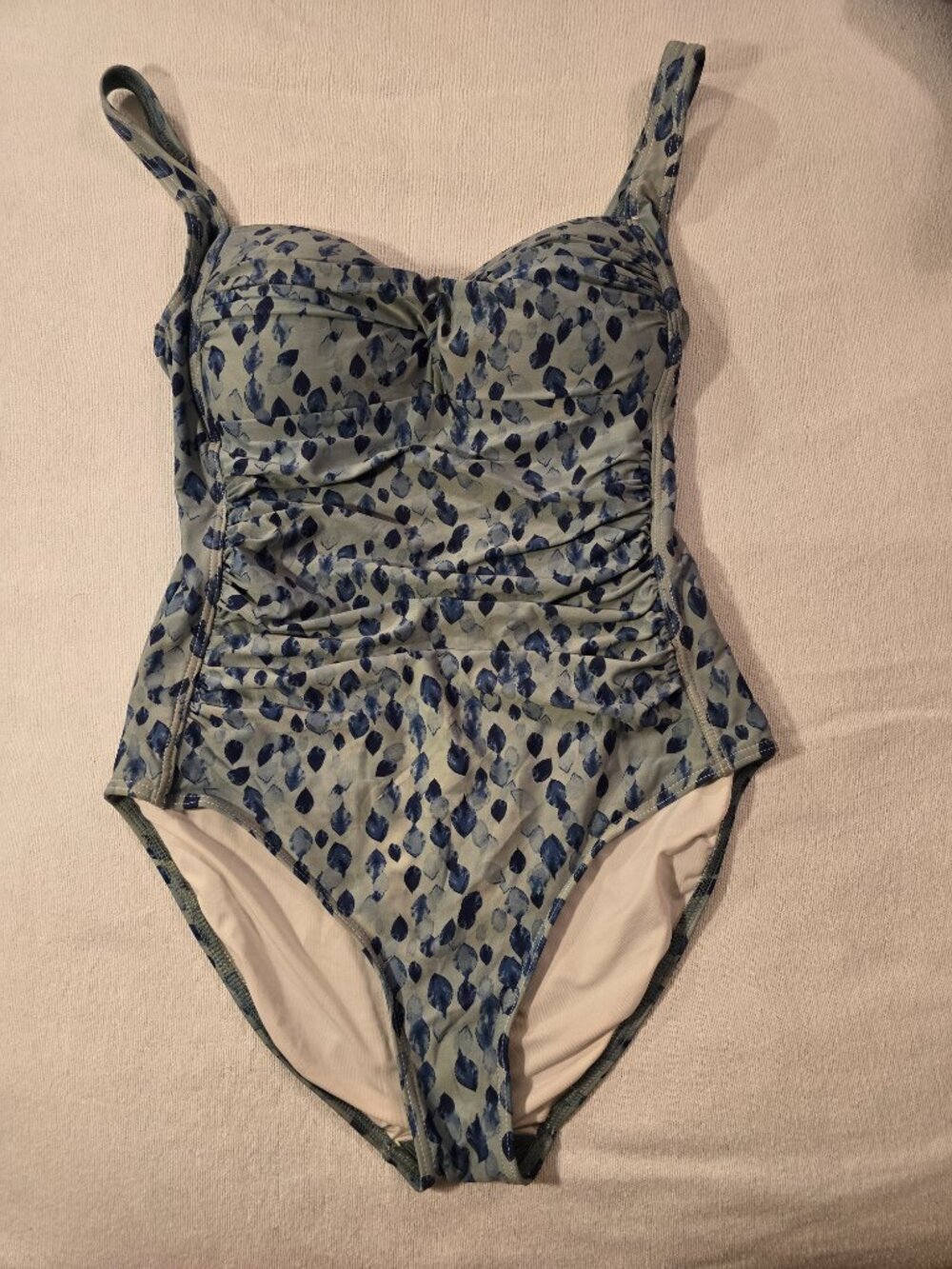Niptuck Swim Blue Abstract Leaf Ruched One Piece Swimsuit Women's US 6 Defects